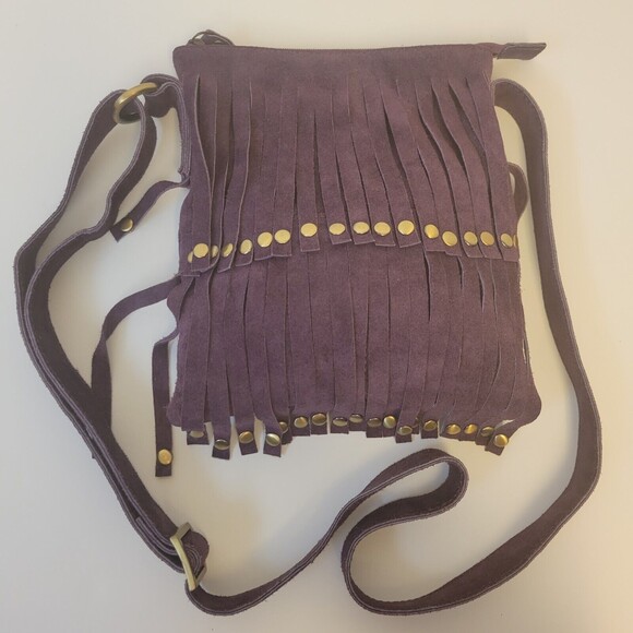 Bohemian Tikka Cow Suede Leather Purple Women Crossbody Bag - Picture 2 of 10